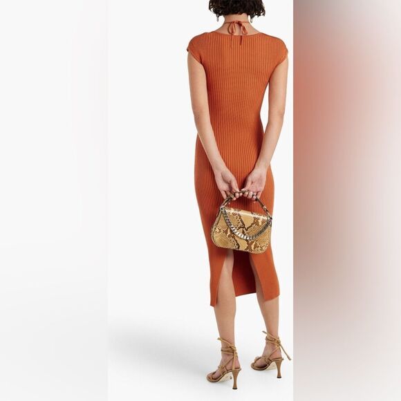Jonathan Simkhai Florence Midi Orange Dress Tie-Neck Rib Knit Size XS - Picture 6 of 12